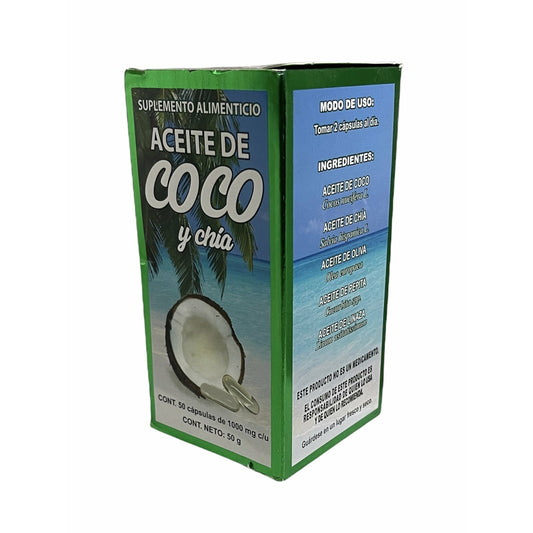 50 Cápsulas Suplemento Aceite de Coco y Chía Intestino Hígado